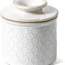 LE TAUCI Butter Crock, Butter Dish with Lid, Butter Container for Counter with Water Line, Embossed French Butter Keeper for Spreadable Butter, Suit For Housewarming - Set of 1, Arctic White,Fireworks