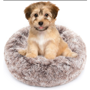 NOYAL Calming Donut Dog Bed for Small to Medium Dogs & Cats - Plush Faux Fur Anti-Anxiety Pet Bed with Machine Washable Cover & Non-Slip Base