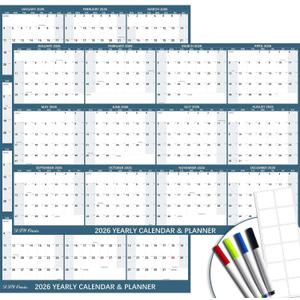 32" x 48" 2026 Wall Calendar, Large Rolled Wet & Dry Erase Wall Calendar 12 Month, Yearly Laminated Wall Calendars, Reversible Annual Planner, Horizontal/Vertical, with Julian Dates