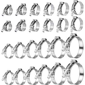 24 Pack 12 Size T-Bolt Hose Clamps, Stainless Steel_304 Working Range 28mm-116mm for 0.75" -4'' Hose ID, Turbo Intake Intercooler Clamp for Automotive