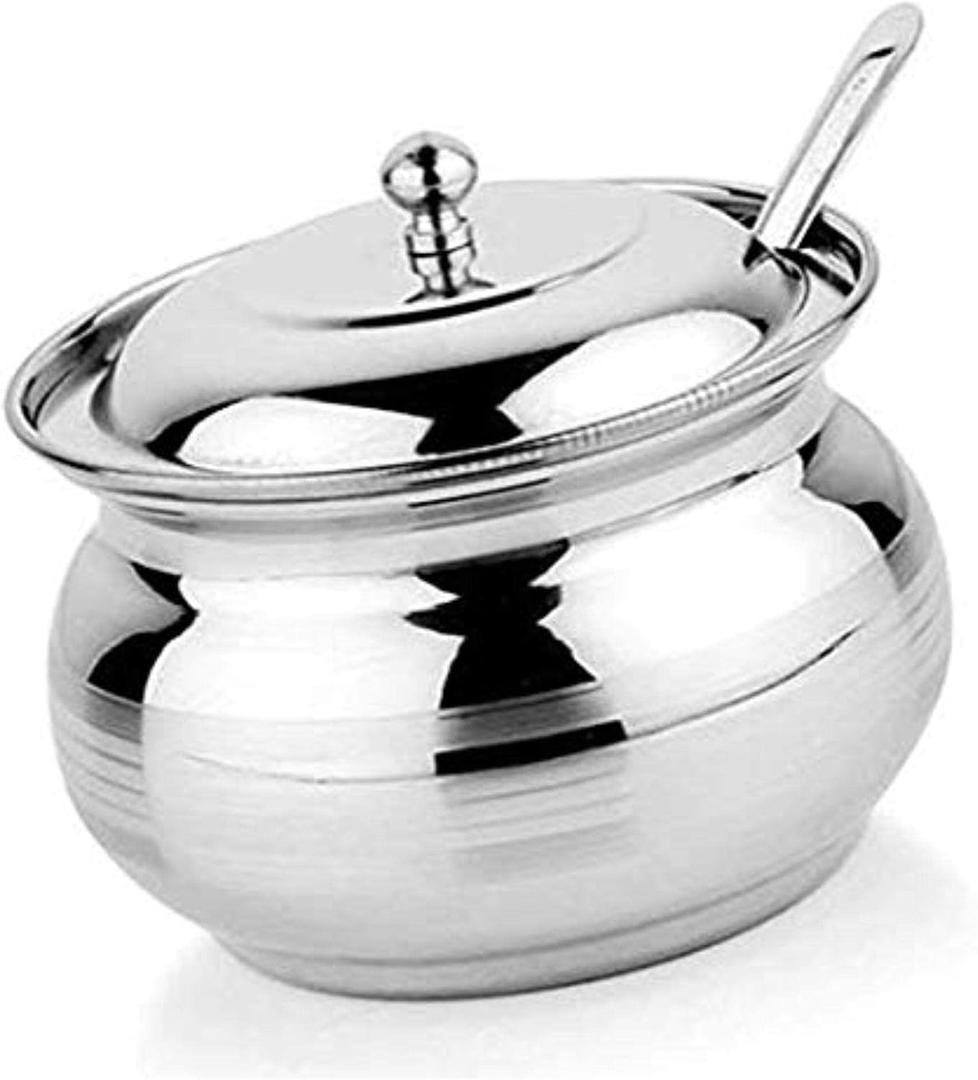 Stainless Steel GHEE Pot, Oil Container, Pickle Pot with LID and Spoon (200ML-250ML) (Pack of 1) Silver, 4x4x3