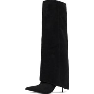 NEWBELLA Women's Suede Knee High Boots - Slip-On Trouser Boots Stiletto Heel, Casual Versatile Tall Boots for Fall & Winter Fashion