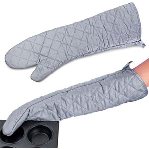 Linwnil Extra Long 23 Inch Heat Resistant Oven Gloves New Cotton Oven Mitts Kitchen Gloves High Temperature Cooking Tool BBQ Gloves (23-Inch) (Silver)