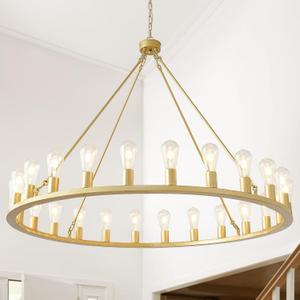 HHR 48" Gold Wagon Wheel Chandelier 24-Light Modern Farmhouse Chandelier