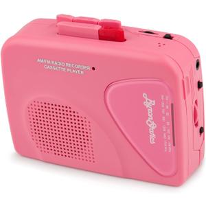 ByronStatics Portable Cassette Players Recorders FM AM Radio Walkman Tape Player Built In Mic External Speakers Manual Record VAS Automatic Stop System 2AA Battery Or USB Power Supply Headphone Jack