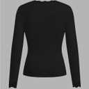 MakeMeChic Women's Floral Lace T Shirt V Neck Long Sleeve Fitted Going Out Tee Tops (Black, XL)