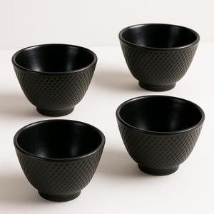 4 Pieces Japanese Cast Iron Tea Cup Set Handcrafted Ceramic Mugs with Fine Grinding Bottoms Chinese Kung Fu Tea Cup Blossom Teacup Handcraft Mugs Set