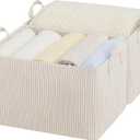 StorageWorks Storage Bins, Fabric Storage Bins for Shelves, Large Storage Baskets with Metal Frame, Closet Baskets and Bins with Handles, Khaki and Beige Stripes, 2-Pack