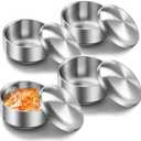 4 Sets 12 oz Stainless Steel Korean Soup Rice Bowl with Lid for Cereal Kitchen Restaurant Double-walled Anti Scalding Metal Bowls for Soup Salad Noodles Insulated (Sliver)