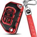 QBUC for Jeep Key Fob Cover with Keychain Compatible with Jeep Wrangler JLU JL Gladiator Rubicon JT Car Flip Key (Red)