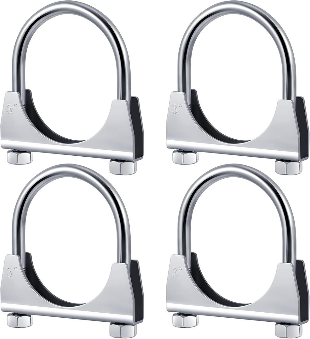 4 Pcs 3" Exhaust Clamp Heavy Duty U-bolt Exhaust Clamp - Saddle Design Muffler Pipe Connector, Tip Hook Clip, Galvanized Iron, Fits 3" Od Pipes