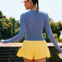 RUNNING GIRL Long Sleeve Yoga Shirts for Women, Soft Fitted Seamless Stretchy Casual Crew Neck Athletic Basic Shirt (X-Large, A-light Blue)