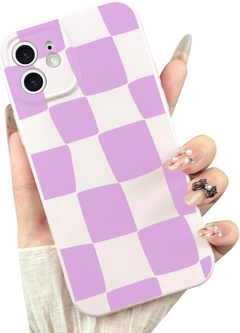 Case for iPhone 11, Cute Checkerboard Larger Blocks Pattern Aesthetic Gloss Phone Case, Raised Lens Edge Protection, Stylish Slim Soft TPU Protective Cover for iPhone 11, Purple