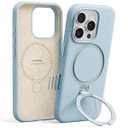 TORRAS Liquid Silicone for iPhone 16 Pro Case with 360 Spin Magnetic Stand with Camera Control, Fit for MagSafe, OStand Q3 Silicone Non-Slip Rubber Protective Case for iPhone 16 Pro, Baby Blue