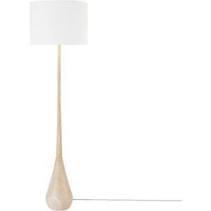 GLOBE Electric 52112 65" Floor Lamp, Faux Wood Finish, White Cotton Shade, Japandi Style, E26 Base, Modern Bedroom and Living Room Lighting