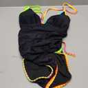 popvil One Piece Swimsuit Women 2025 Neon Color Block Contrast Cross Strap Bathing Suit Modest Cute Swim Suits (Large, Black-1)