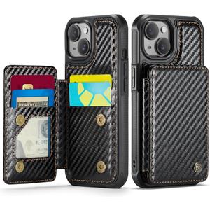 Vinich for iPhone 15 Wallet Case with Card Holder, RFID Blocking Credit Slots Kickstand Shockproof Phone Cover Fit for iPhone 15 6.1" Carbon Black