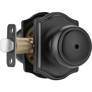 Matt Black Door Knobs with Camelot Trim,Interior Door Knob with Lock,Coastal Privacy Door knob for Bath and Bedroom (1)