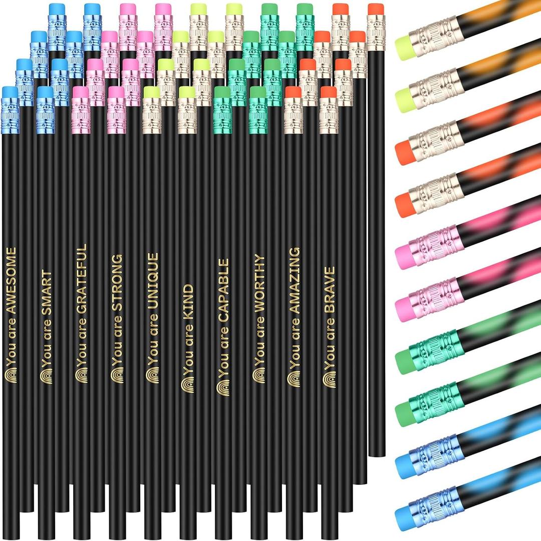 Eersida 40pcs Color Changing Mood Pencils Fun Pencils Bulk for Kids Students Motivational Pencil 2B Assorted Thermochromic Pencil with Eraser (Encouraging)