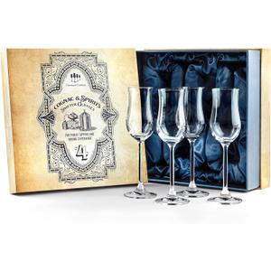 GLASSIQUE CADEAU Cognac, Brandy, Tequila and Dessert Wine Snifter Glasses | Set of 4 Small Tasting Tulip Copitas for Sipping Spirits, Madeira, After Dinner Drinks