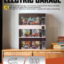 1/64 Scale Diecast Display Case for Hot Wheel Storage with LED Lights, Stackable Electric Garage with Voice Control, 3 Replaceable 3D Scenes Parking Lot Diorama for Model Cars (Black)