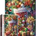 Red Christmas Stocking Jewels Ornaments Gift Boxes 1000 Piece Puzzle for Adults Beginners DIY Craft Challenging Family Activity 27x20 Inches (Christmas Decorations-01)