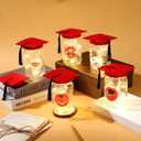 8 Pack 2026 Graduation Centerpieces for Tables Mason Glass Jar Centerpieces with LED Lights Graduation Party Decorations Set with Caps and Stickers for High School College Congrats Grad Decor Supplies