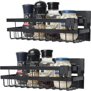 Sleclean Magnetic Spice Rack Organizer for Refrigerator, Pack of 2, Fridge Organizer Shelf, Refrigerator Organizers and Storage, Multi Use Kitchen Magnetic Shelf,11.8"x4.5"x4.3",Black