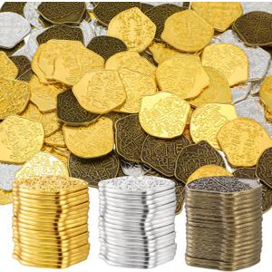 Hanaive 200 Pcs Metal Pirate Coins Set Gold Coins Treasure Chest Spanish Doubloon Fake Tokens for Boys and Girls Board Games Pirate Party Cosplay (Retro, Gold, Silver, Bronze, Irregular)