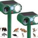 2Pack Solar Ultrasonic Animal Repeller with Strobe Light  for Gardens, Farms and courtyards Outdoor Deterrent for Raccoons, Deer, Squirrels, Cats, Skunks & Foxes (2PCS, Green)