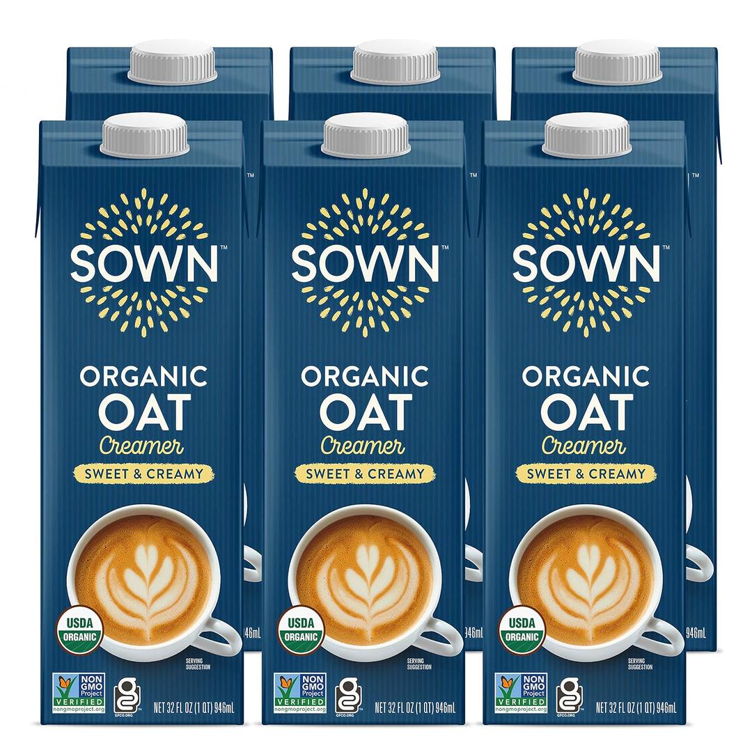SOWN Organic Oat Creamer Sweet & Creamy - Barista Oat Milk Non Dairy Coffee Creamer - Plant Based, Dairy-Free, Vegan, Gluten-Free, Non-GMO, Shelf Stable - 32oz (Pack of 6) (EXP 05/08/27)