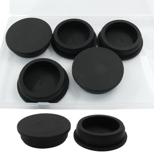 Kyuionty 5Pcs Silicone Rubber Plug for 2 Inch Round Holes, Black Waterproof Flexible Rubber Stopper Seal Button Plugs Tube Pipe End Caps Sink Overflow Bathtub Jet Covers