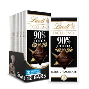 Lindt EXCELLENCE 90% Cocoa Dark Chocolate Candy Bar, Halloween Candy, 3.5 oz. Bar (12 Pack)