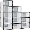 Potahouse 5 Pack Stackable Shoe Storage Boxes Clear Plastic Shoe Organizer for Closet Sneaker Boxes with Lids Under Bed Shoe Storage Containers For Entryway Closet Floor Black