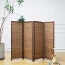 Furnnylane 4 Panel Short Room Divider Screen,Brown Freestanding Partition,Small Bamboo Panel Divider for Room Seperation,3.95 FT Tall