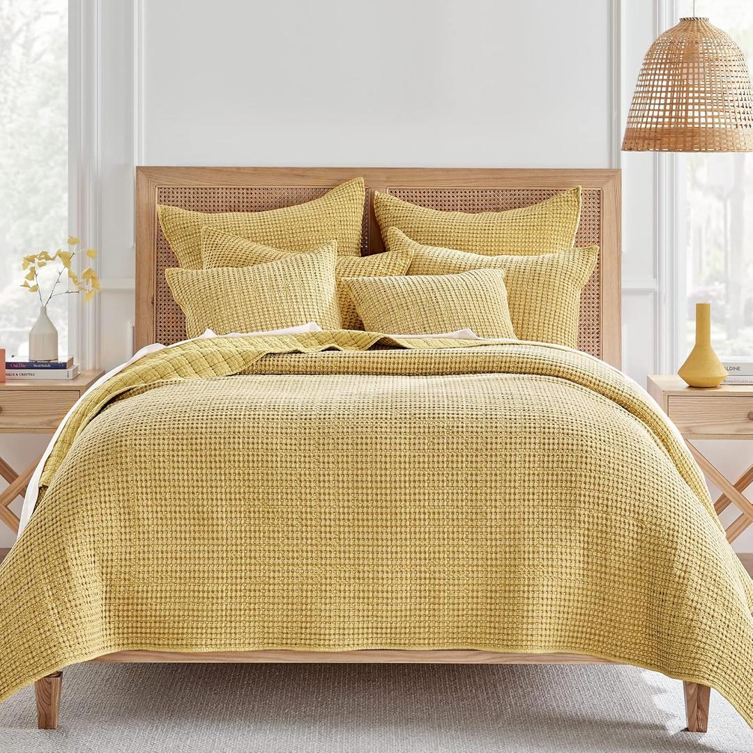 Levtex Home - Mills Waffle - King/Cal King Quilt Set - Ochre Cotton Waffle - Quilt Size (106 x 92in.), Sham Size (36 x 20in.)