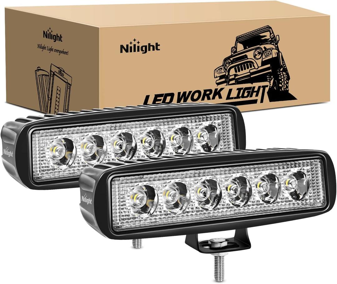 Nilight LED Light Bar 2PCS 18W 6Inch Flood LED Pods Offroad Fog Light Waterproof for Boat SUV ATV 4WD Car Truck Golf Cart 12V 24V