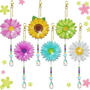 6 Pcs Daisy Diamonds Painting Wind Chimes Suncatcher Double Sided Flower Rhinestone Painting Wind Chime 5D DIY Crystal Diamond Painting Kits Paint by Number Hanging Ornaments Mom Gifts
