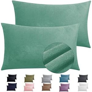2 Pack Zippered Velvet King Pillowcases, Super Soft and Cozy Luxury Fuzzy Flannel Pillow Cases with Zipper, 20x36 Inches, Green