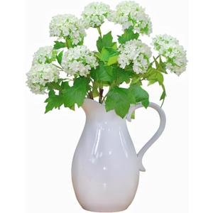 Hydrangea Artificial Flowers Fake Hydrangeas - Silk Flowers 4 Pack 28 Inch Long with 12 Real Touch Blooms, Snowball Viburnum for Wedding and Home Decor (White)
