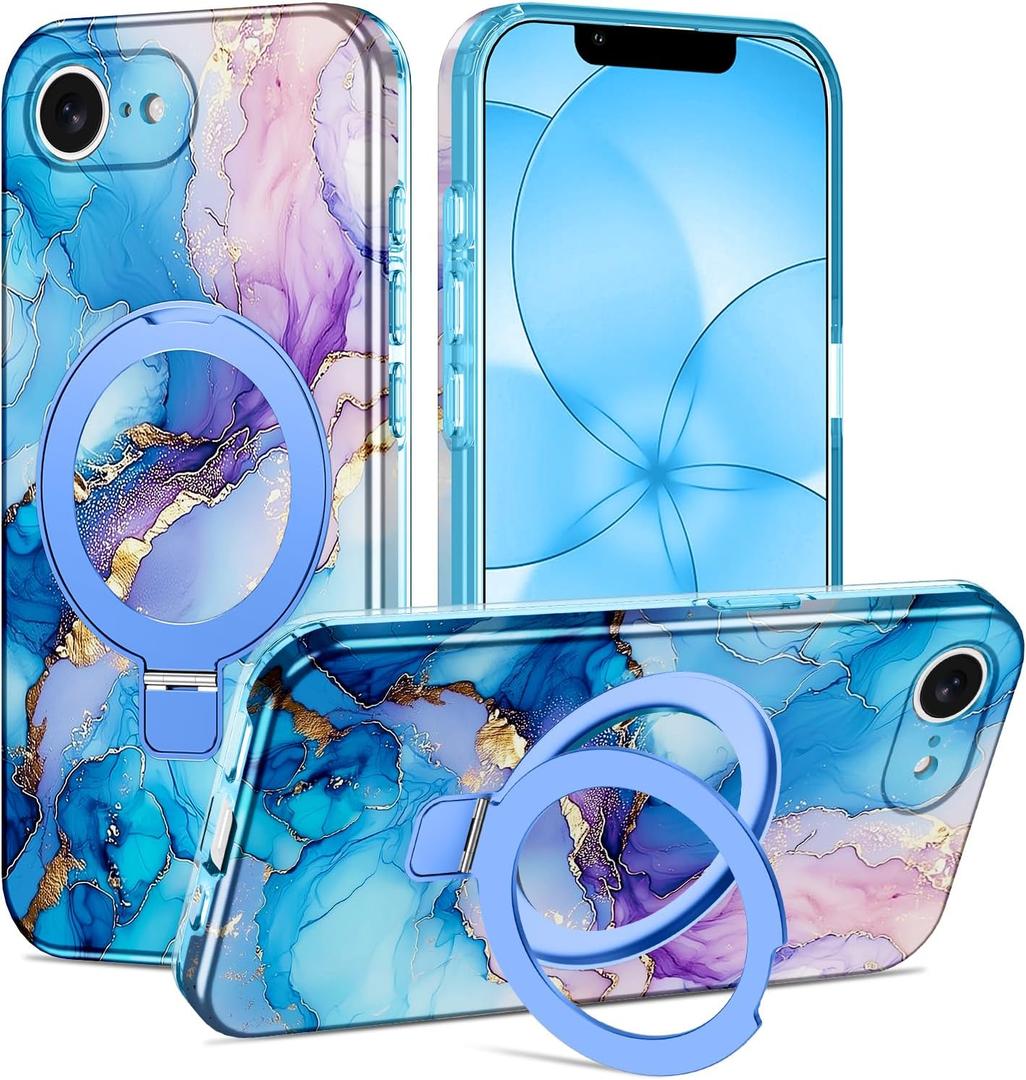 for iPhone 17e Case 2026, [Magnetic Invisible Stand] [Compatible with MagSafe] [Military Grade Drop Protection] Slim Translucent Matte Back Shockproof Protective Cover, Blue Gold