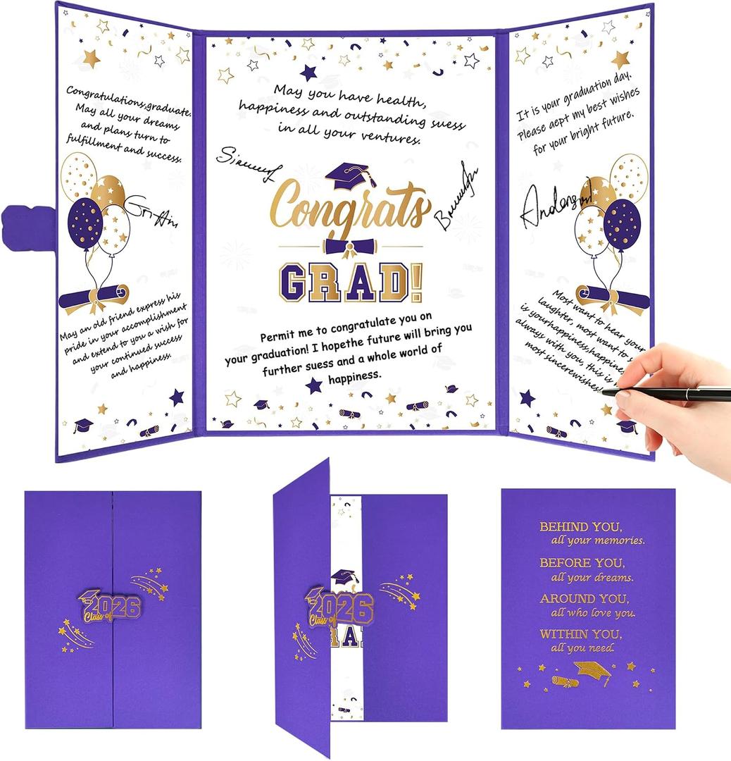 5 x Roetyce Graduation Party Decorations, Gold and Purple Graduation Guest Book, Class of 2026 Signature Board, Best Graduation Gifts for Her Him, College Jumbo Congrats Grad Card