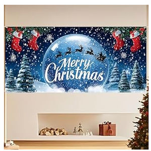 13x6ft Christmas Garage Door Banner Decoration,Large Outdoor Indoor Xmas Cover Decorations for House,Waterproof Holiday Party Backdrop with Santa Sleigh & Reindeer for Porch,Yard,Wall (Angel Wings - Christmas Tree)