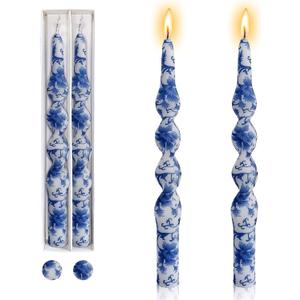 Floral Candlesticks Spiral Taper Candles - Gedengni Set of 2 Blue and White Twisted Candlesticks 10 Inches Long Candle Sticks Colorful Tapered Candles for Household Dinner Wedding Party (1D2T-BLUWHT)