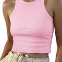 Artfish Women Casual Basic Sleeveless High Neck Rib-Knit Y2k Crop Tank Top (Medium, 01#pink)