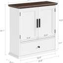 Haotian Bathroom Wall Cabinet with Drawer, Over The Toilet Storage Cabinet with Adjustable Shelf and Doors, Floating Medicine Cabinet Organizer for Small Bathroom Spaces, White & Brown BZR220-WN
