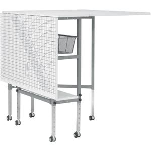 Sew Ready Foldable Hobby and Cutting Grid Table - 58.75" W x 36.5" D White Arts and Crafts Table with Grid Top and Silver Storage Drawers