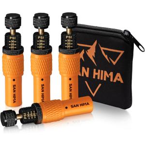SAN HIMA Automatic Tire Deflator Kit 10-30 PSI, Auto-Stop Tire Deflator Valve Adjustable, Screw-on Air Down Tire Tool w/Storage Pouch, Rotate Detach, for Car Trucks RVs UTVs Schrader Tires (Set of 4)