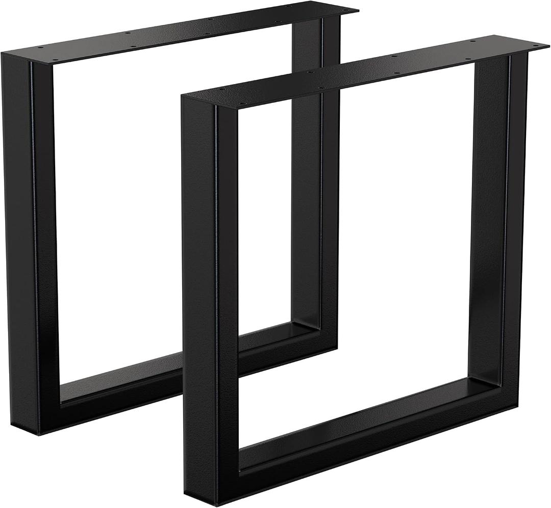 Metal Table Legs, 16''Hx 17.7W Dining Leg, Heavy Duty 3.1" Width Section Square Steel Table Legs, 16x17.7x3.1 Inch Black Industrial Style Furniture Leg for Dining Desk Bench and Coffee Table