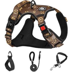 NESTROAD No Pull Dog Harness,Adjustable Oxford Dog Vest Harness with Leash,Reflective No-Choke Pet Harness with Easy Control Soft Handle for Medium Dogs(Medium,Dark Brown) (Mneck 13-17" chest 17-25")